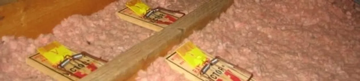 Mouse traps placed in an attic for rodent control in Lowell, MA